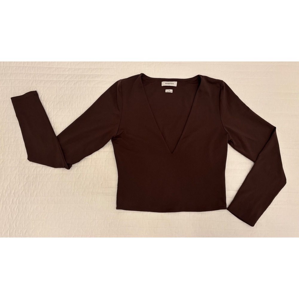 Babaton Aritzia Fall Brown/Burgundy Deep V-Neck Long Sleeve Contour Top M 92130